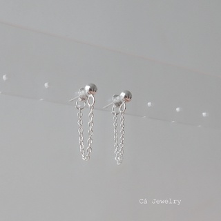 Khuyên tai nữ bông tai nữ bạc s925 dây xích đầu bi tròn Cá jewelry KB86