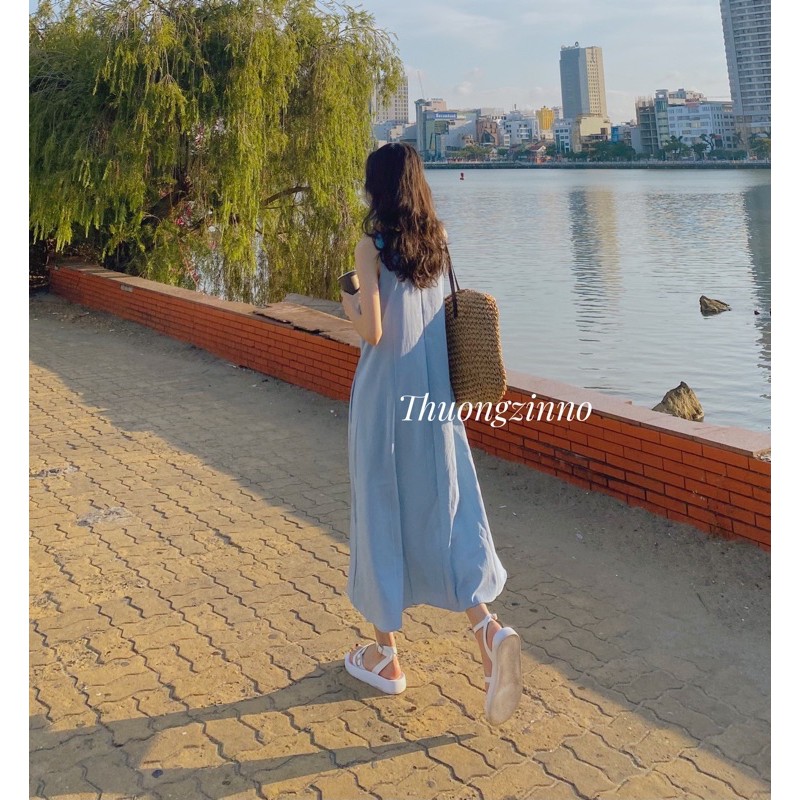 [Ảnh thật/Video]Váy ba lỗ Haza chất đũi không nhăn form rộng oversize Váy suông dáng dài vintage | BigBuy360 - bigbuy360.vn