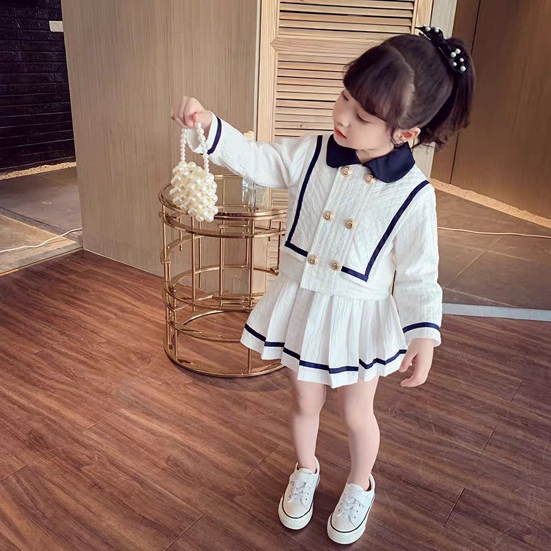 Set Áo Kèm Chân Váy Trắng Viền Đen Dành Cho Bé Gái - V40 - Babi mama