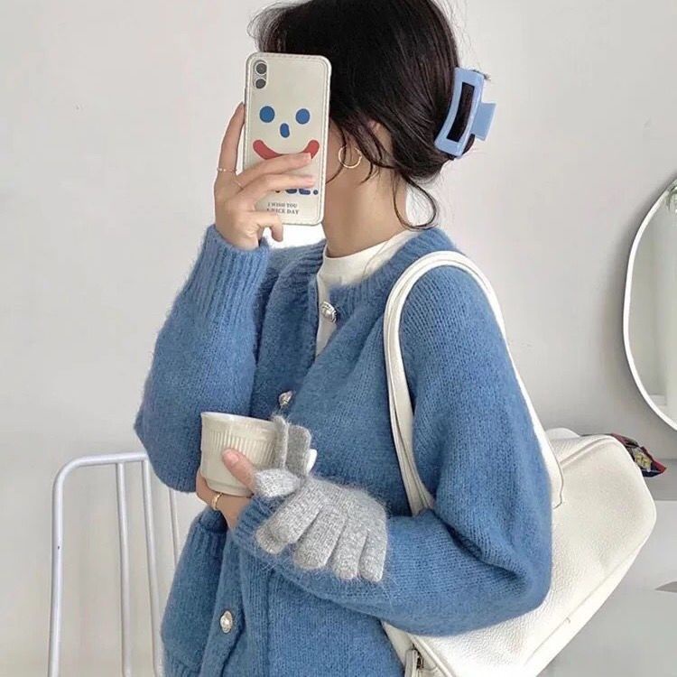 Áo khoác cardigan vải len dáng rộng thời trang retro