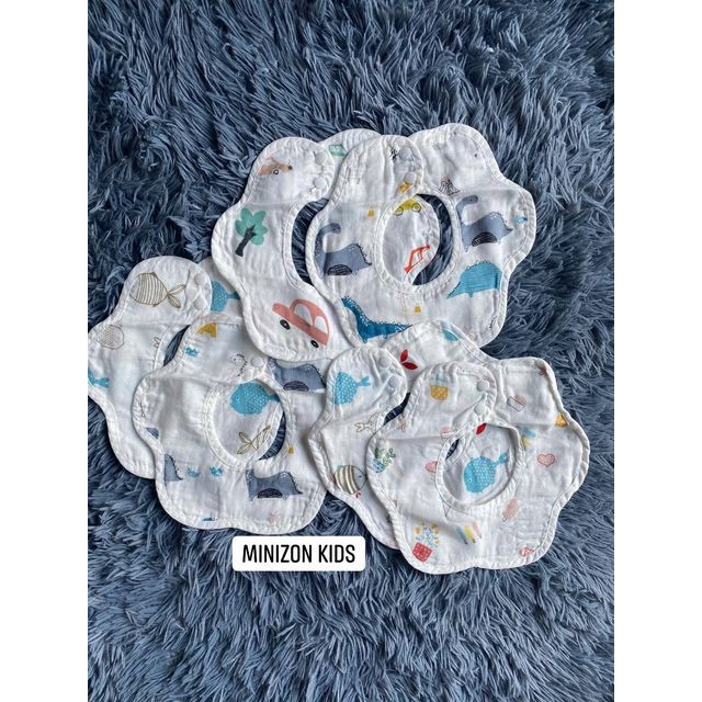 Sét 2 Yếm Xô Tròn Organic 4 Lớp Xoay 360 Độ Mẫu Mới Cho Bé | Minizon Kids