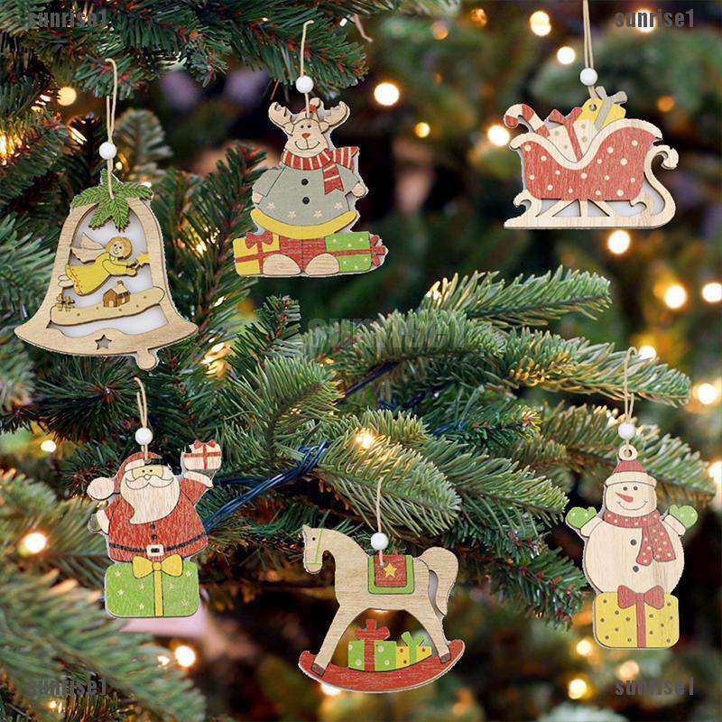 [Rise] 4/5PCS Christmas  Wooden Pendants Ornaments Xmas  Wood Crafts Kids Gift for Home