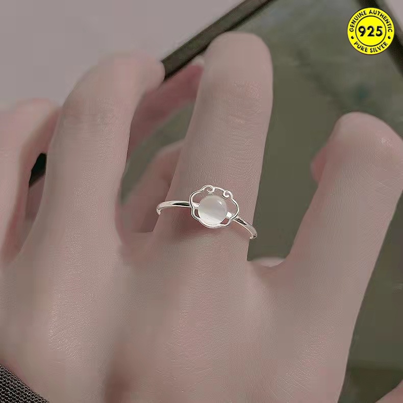 Nhẫn Đeo Tay Hình Ổ Khóa Đá Opal An Toàn Phong Cách Trung Hoa Cổ Điển
