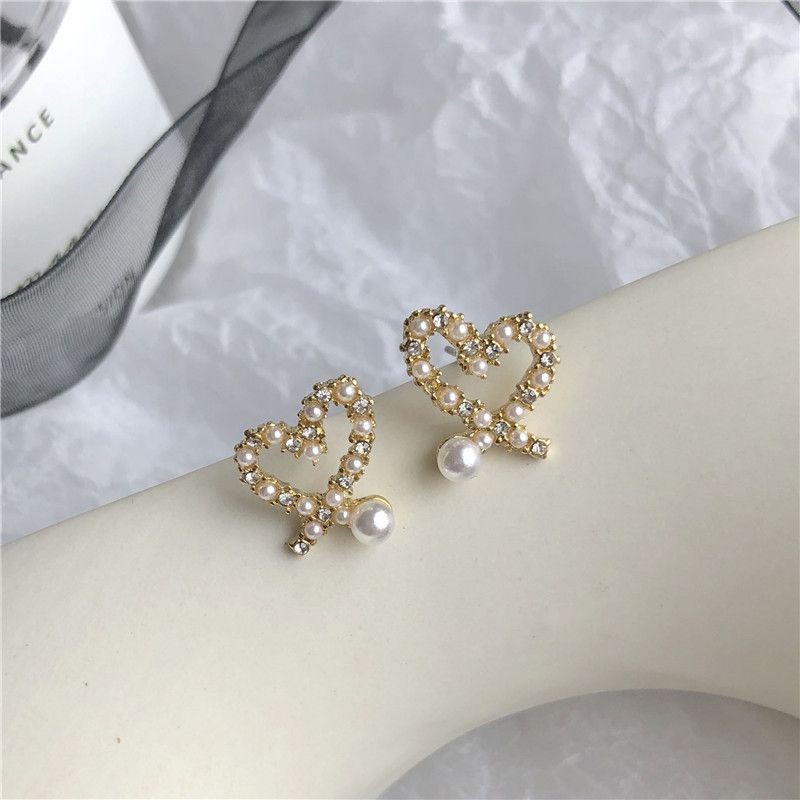 Khuyên tai bạc S925 - Hoa tai nữ bạc S925 hình tim đính đá hạt trai nhân tạo phong cách Hàn Quốc ZaZa.accessories KT8036