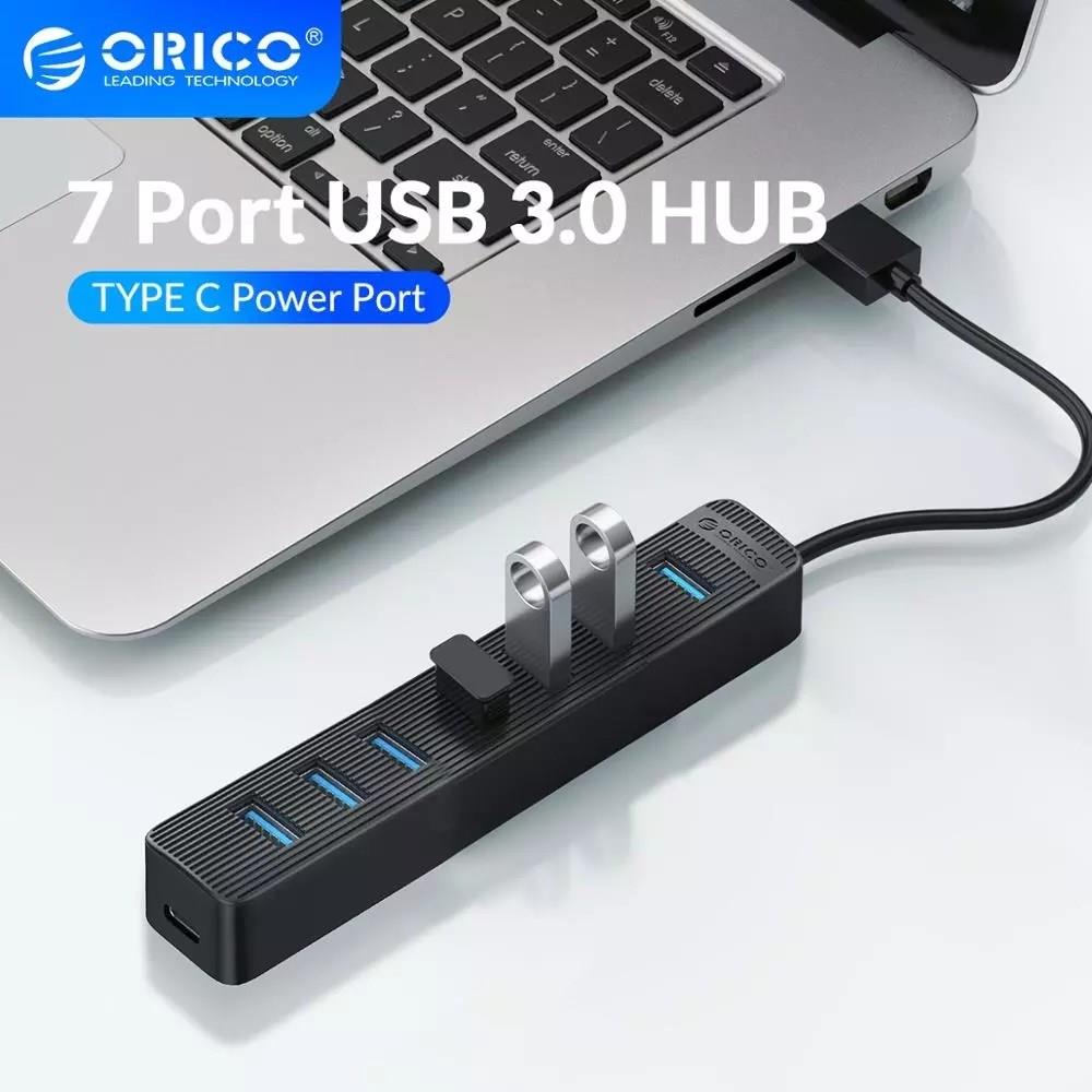 Thiết bị chuyển đổi HUB 7 cổng USB3.0 ORICO TWU3-7A-BK có cổng cấp nguồn điện Type-C tiện dụng