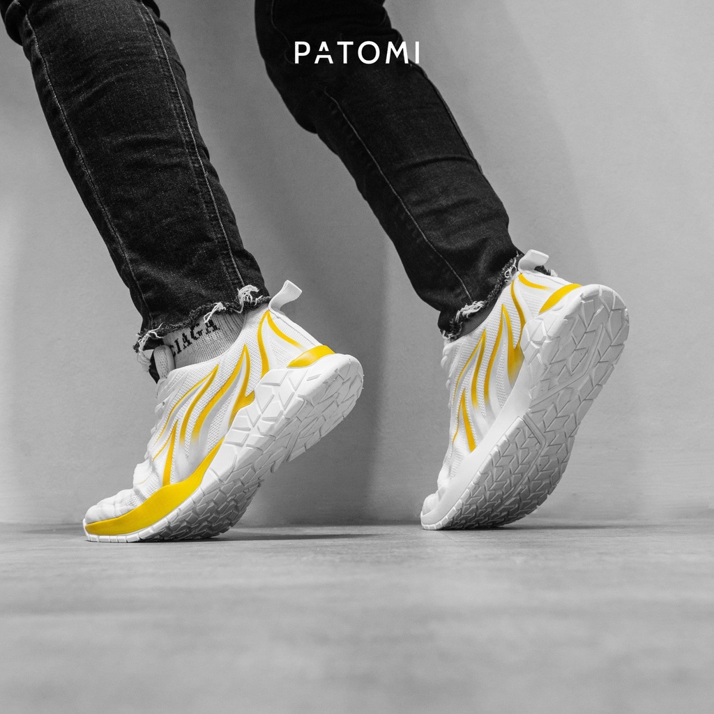 Giày thể thao nam trắng hình lửa vàng chính hãng Thời trang PATOMI, giày sneacker nam tăng chiều cao cho nam-G226
