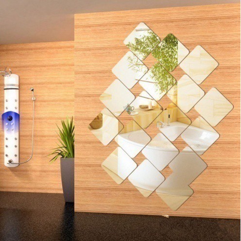 16 Miếng Dán Tường Tráng Gương 3D 15 * 15Cm