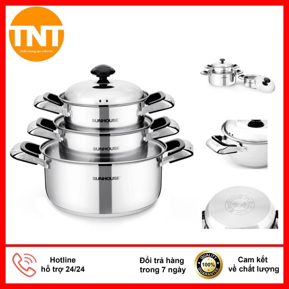 Bộ nồi inox 3 đáy SUNHOUSE SH333 [Hàng Chính Hãng] Tiện dụng