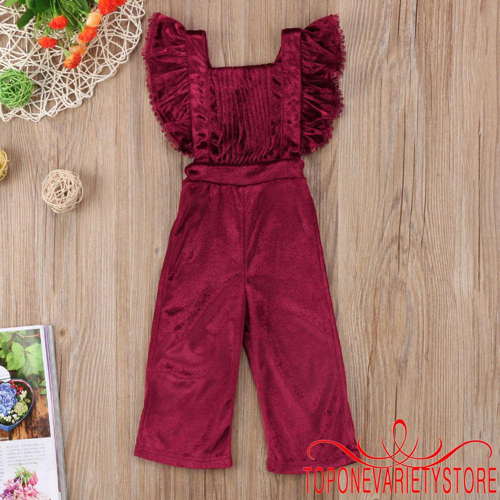 Jumpsuit Nhung Dài Hở Lưng Dễ Thương Cho Bé Gái