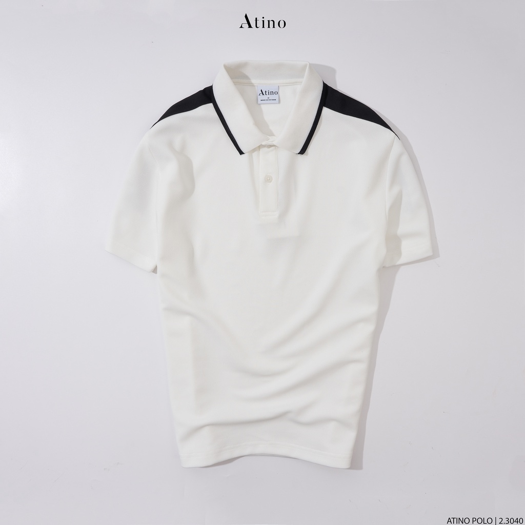 Áo Polo Nam phối vai BEIGE ATINO thanh lịch trẻ trung vải cá sấu Cotton cao cấp chuẩn form PL2.3058