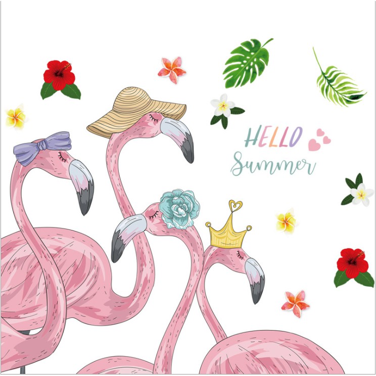 Decal trang trí tường - Cò Hồng vui hè Hello Summerr