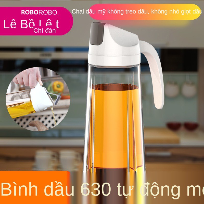 Tự động đóng mở bằng thủy tinh chống rò rỉ chai dầu nồi gia dụng nước tương giấm mè nhỏ Đồ dùng nhà bếp