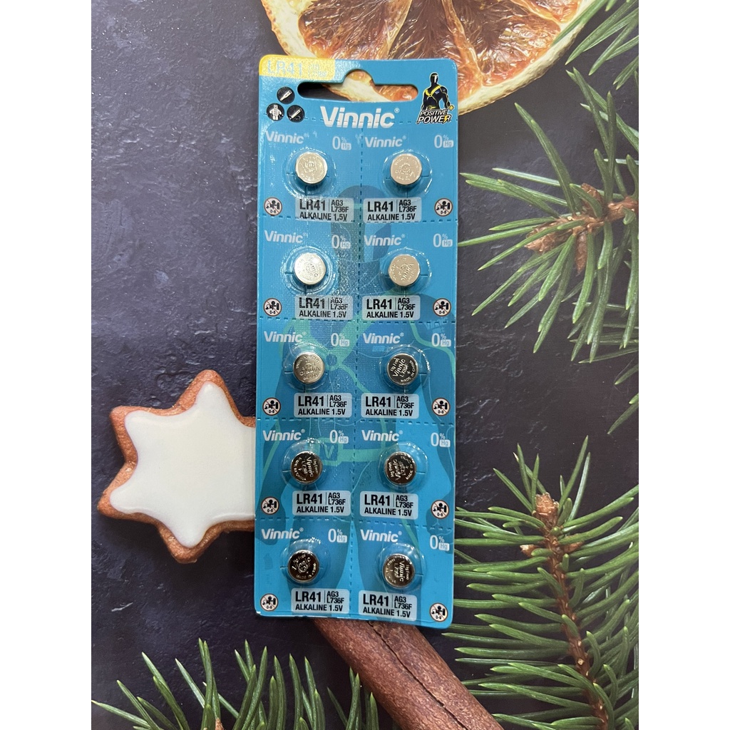 Vỉ 10 viên pin Vinnic LR41 Alkaline L736F, LR41, 192, V3GA, AG3 - 1.5V