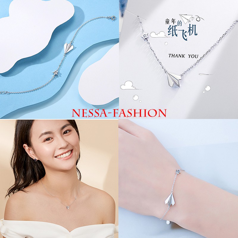 Bộ Trang Sức Bạc S925 Italy S925 Italy - Bộ Nữ Trang 2 Món Thanh Tao Cánh Máy Bay Trong Gió BTSB26 Dây Chuyền Bông Tai