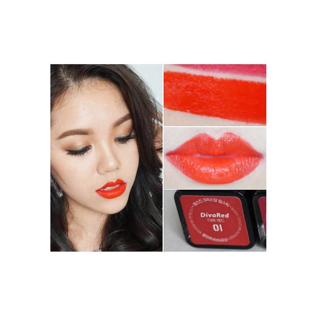 Son môi lâu trôi nhiều dưỡng Beauskin Crystal Lipstick No.1 Davi Red ( Đỏ Tươi) 3,5g