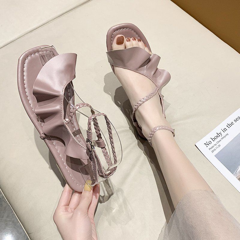 Giày Sandal Đế Bằng Phối Bèo Xinh Xắn Dễ Phối Đồ