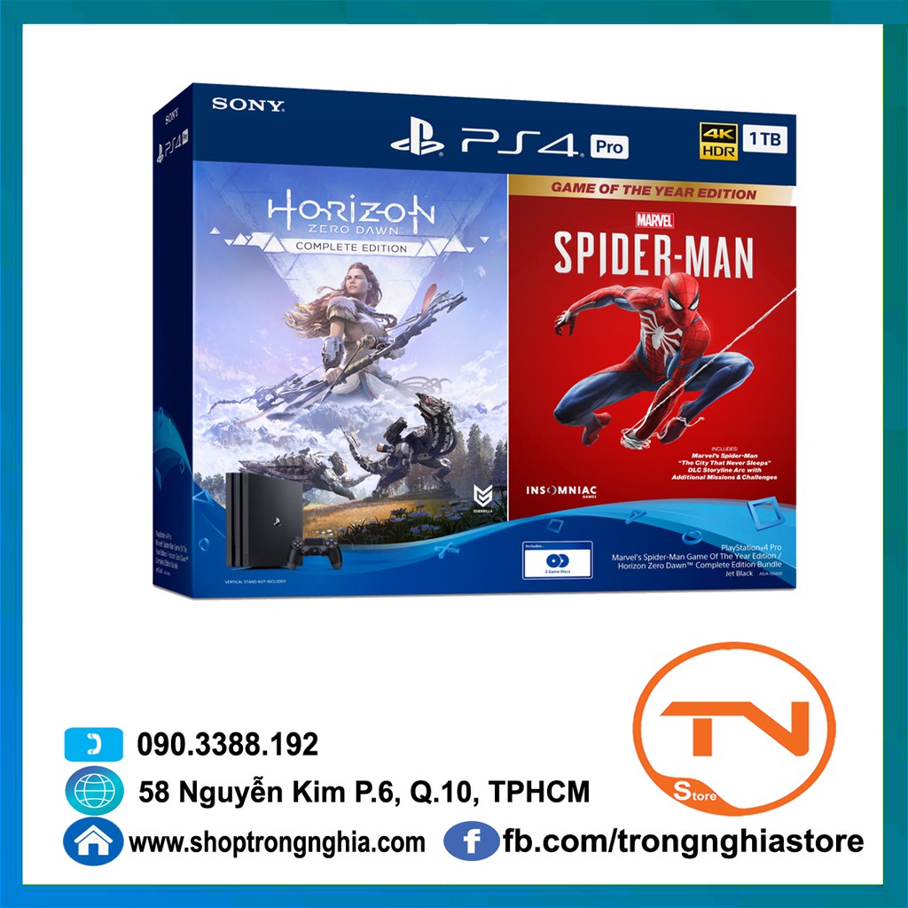 Máy PS4 PRO 7218B OM 2 Bundle kèm 2 game Spiderman GoTY + Horizon - Hàng chính hãng bảo hành 24 tháng