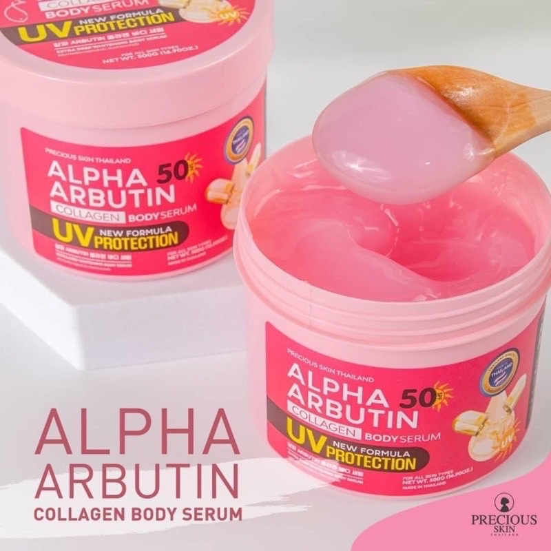 Kem Dưỡng Trắng Da Chống Nắng Alpha Arbutin Collagen Body Serum 500g UV 50 SPF Precious Skin Thái Lan