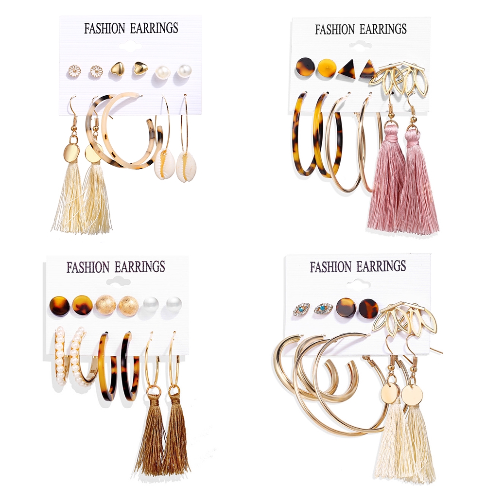 Bộ 6 đôi khuyên tai AY phong cách du mục độc đáo cho nữ