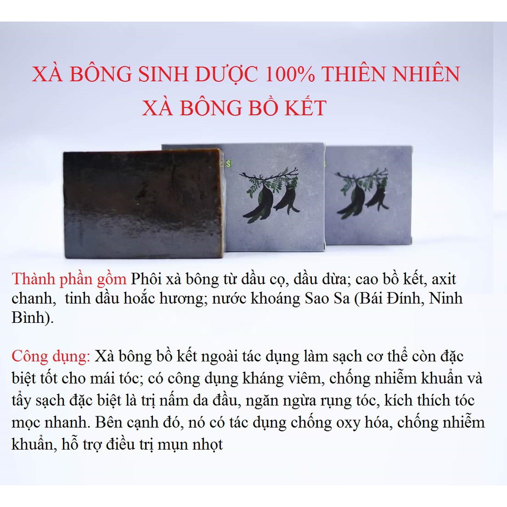 Xà bông Sinh Dược Bồ Kết, xà bông cục 100gr, mùi hương nhu quyện bồ kết nồng nàn, làm sạch da, có thể gội đầu