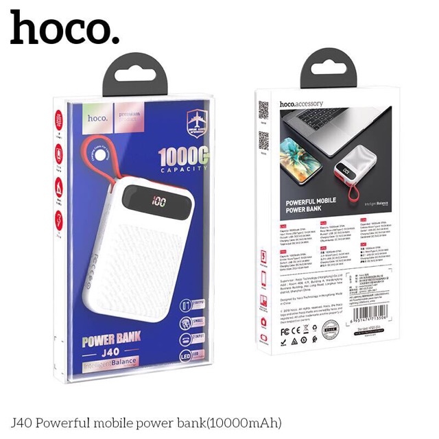 Pin sạc dự phòng 10000mah hoco j40 kiêm dây sạc