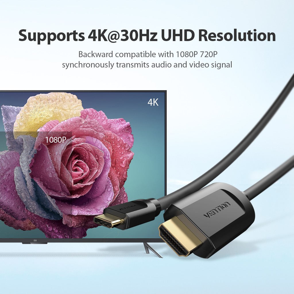 Cáp Type-C to HDMI cho MacBook, Điện Thoại chất lượng 4K 2K Full HD Dây cáp chuyển đổi Type-C Vention CGUBG BH 12T