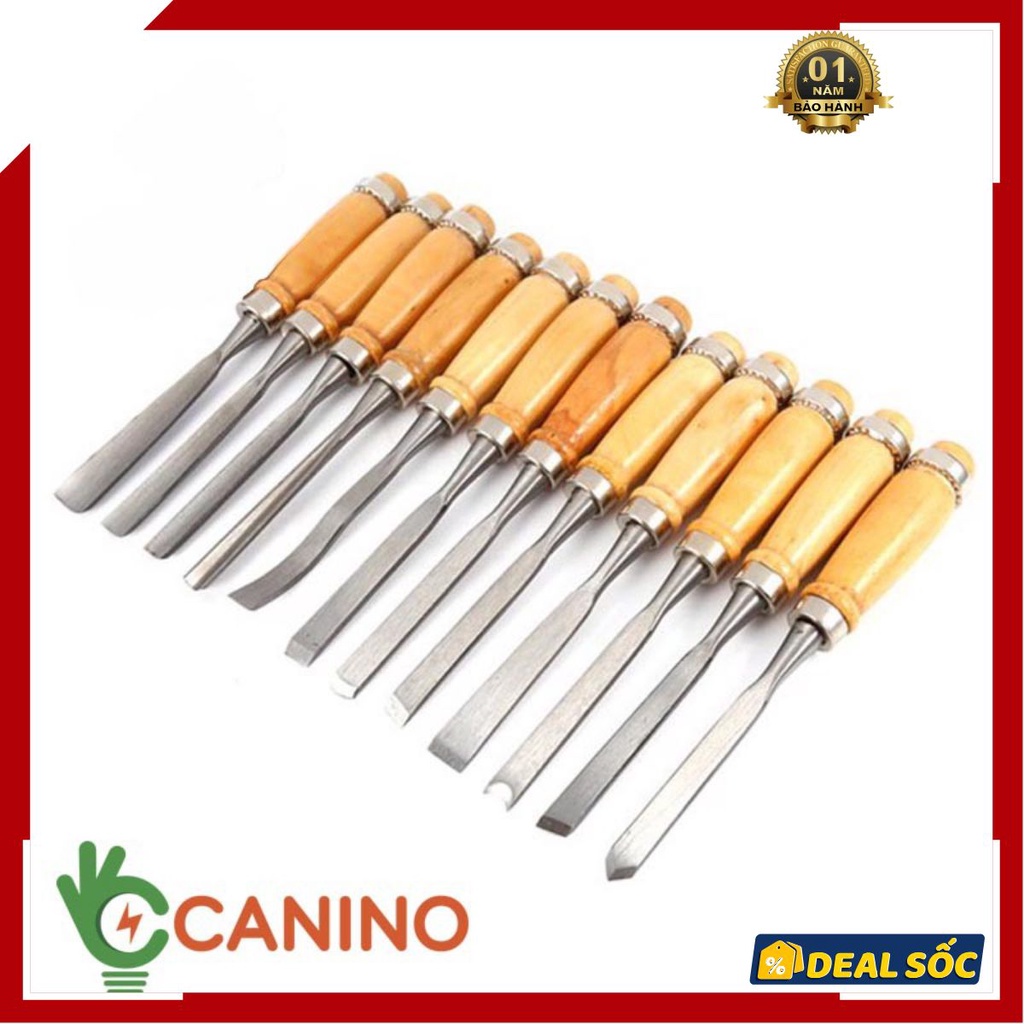 Bộ 12 dao đục, tiện, khắc gỗ bản to cao cấp chất thép tốt Bh 12 tháng, Chất liệu: Thép cacbon cao cấp, Độ cứng: 6.5