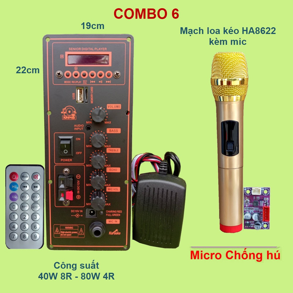 [Mã 155ELSALE giảm 7% đơn 300K] Mạch loa kéo kèm micro mạch loa kéo kèm mic HA8622 cam đỏ