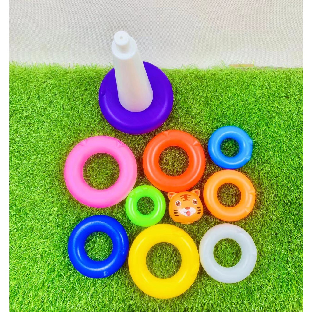 Bộ trò chơi tháp xếp chồng vòng tròn cho bé tập nhận biết màu sắc phân biệt kích thước