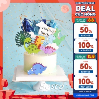 Phụ kiện trang trí bánh sinh nhật_Set que HPBD khủng long + mây