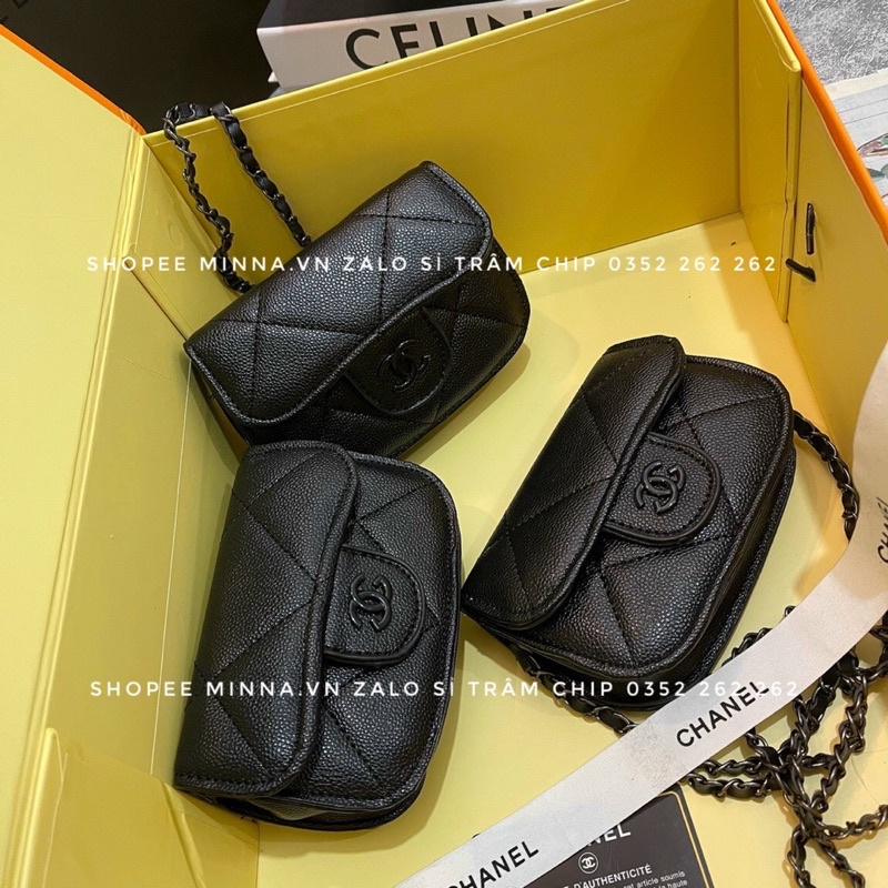 Túi Đeo Chéo Mini Nữ Logo Full Đen Size Mini