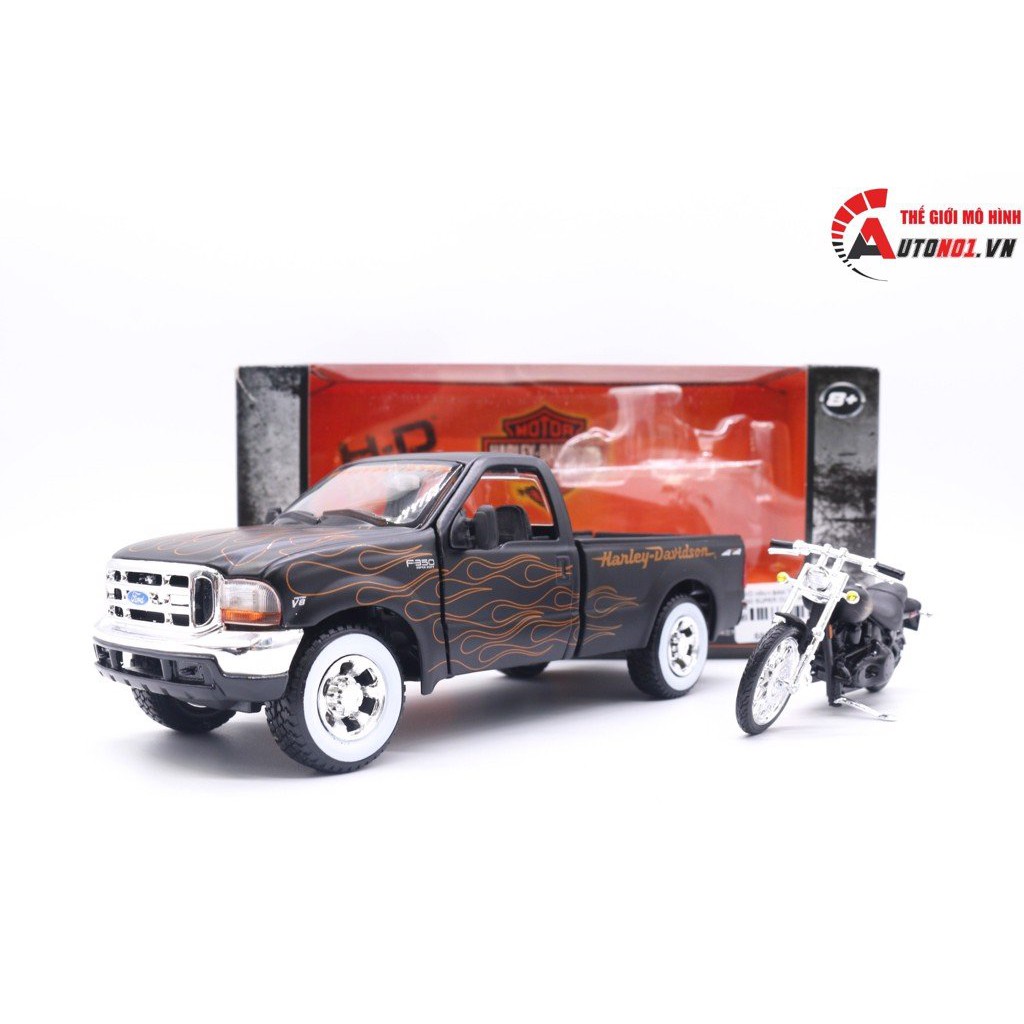 MÔ HÌNH BÁN TẢI HARLEY FORD F350 SUPER DUTY PICKUP 1999 1:24 - FXSTB NIGHT TRAIN 2002 1:24 MAISTO 3035