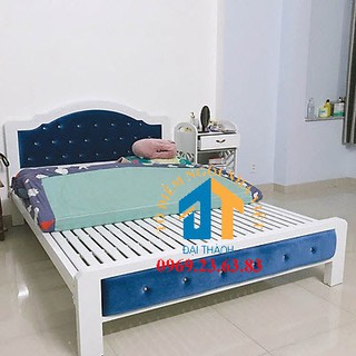 Giường sắt hộp cao cấp màu Trắng xanh kích thước 1m6x2m hiện đại và tiện lợi