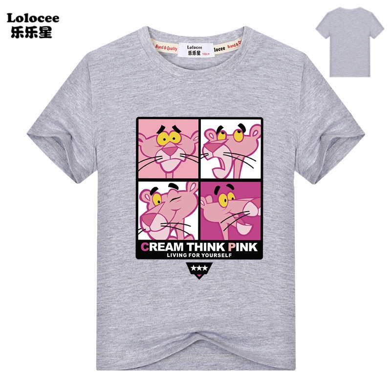 Áo thun in hoa màu Pink Panther cho bé 2019 Quần áo cotton ngắn tay mùa hè