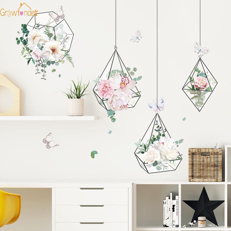 Miếng Dán Tường Hình Giỏ Hoa Màu Nước Trang Trí Nhà Cửa