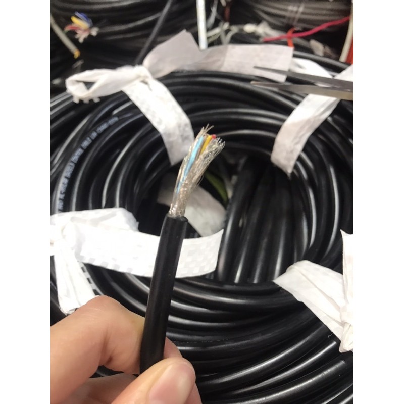 [1m] Dây điện tín hiệu 10cx26AWG có bọc kim chống nhiễu lõi đồng mạ nhiều màu phân biệt - Vỏ ngoài màu đen