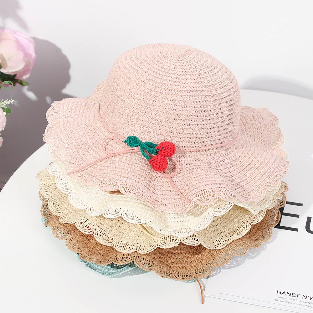 CLEVER Mũ Rộng Vành Che Nắng In Họa Tiết Cherry Thời Trang Đi Biển Cho Bé
