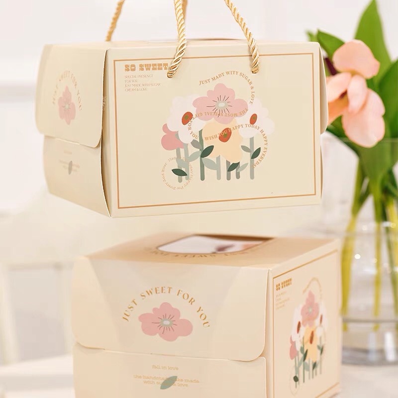 Hộp đựng bánh kem sinh nhật, tặng kèm đế bánh, mini 16cm,  màu pastel phong cách dễ thương - POPPY STORE