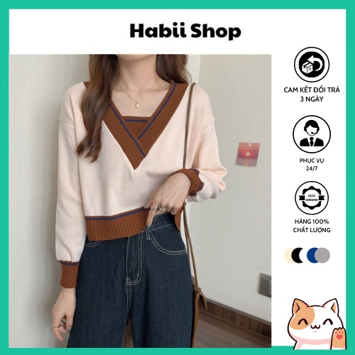 Áo len nữ cao cấp croptop cổ V - Áo len nữ dài tay kiểu Hàn Quốc HABII AL01