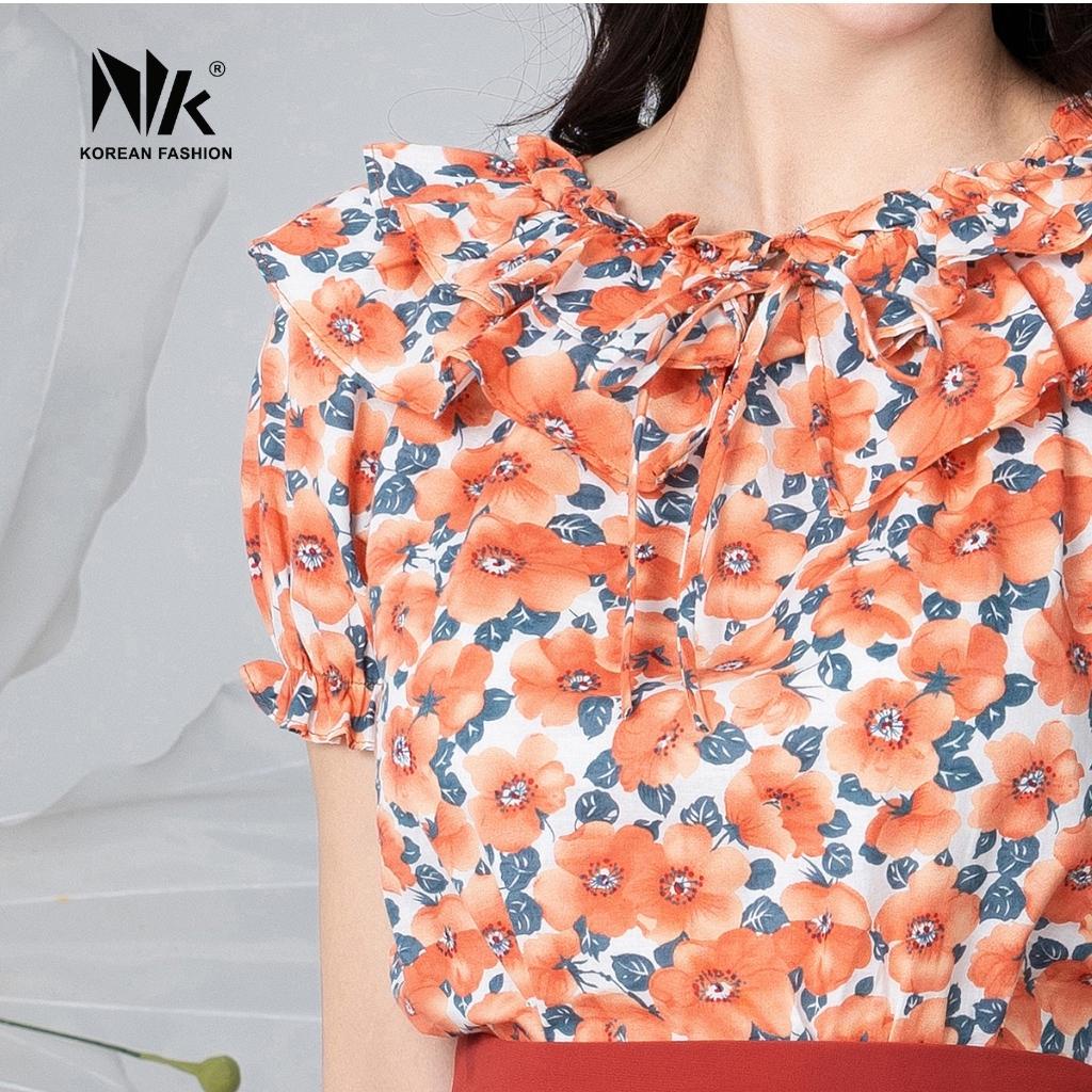 Áo Sơ Mi Hoa Bèo NK Fashion Thiết Kế Phong Cách Dịu Dàng, Nữ Tính, Mặc Được 2 Kiểu NKSM2203008
