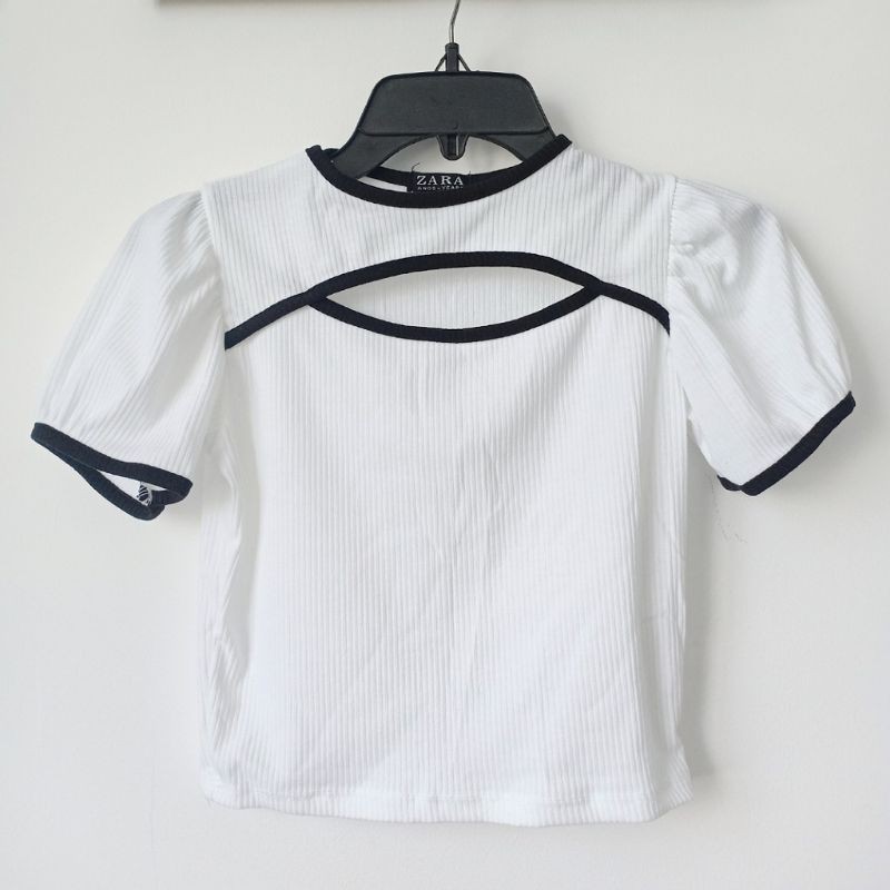Áo Thun Croptop Cổ Tròn Khoét Ngực Viền Cổ Tàu Chất Gân Mềm Tuyết's House