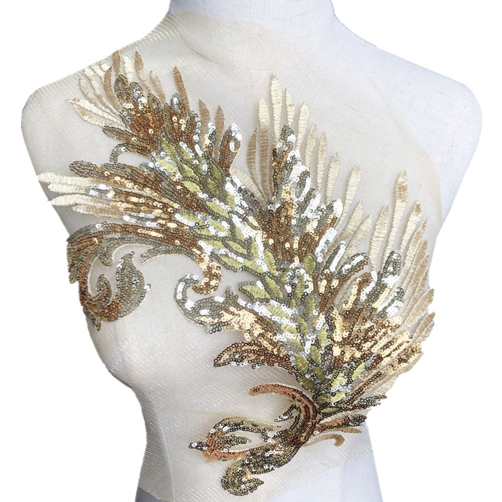 Miếng Vá Thêu Hình Hoa Lông Vũ Đính Kim Sa Lấp Lánh Trang Trí Quần Jean / Túi Xách / Váy Cưới diy