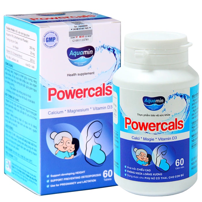 Powercals – Bổ sung canxi tự nhiên cho mẹ bầu, giúp trẻ phát triển chiều cao, phòng ngừa loãng xương (Lọ 60 viên)
