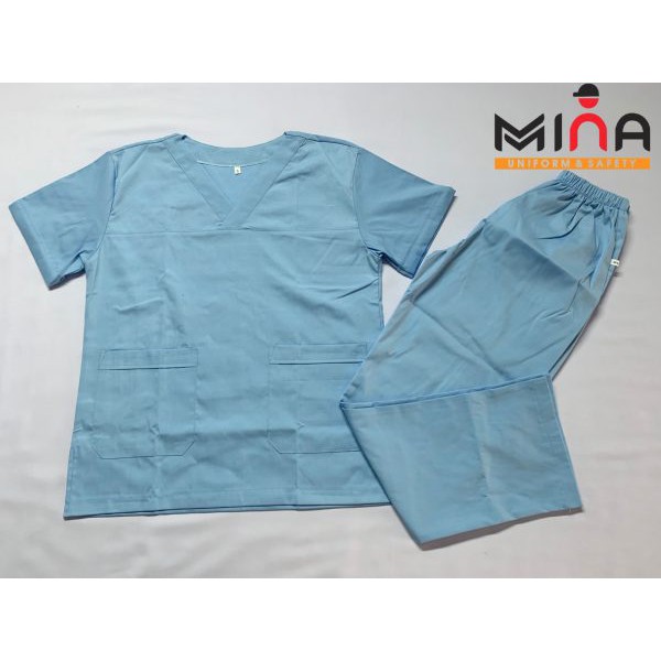 Bộ scrubs bác sĩ, quần áo y tế phẫu thuật - Màu Xanh baby (Có hình ảnh thực tế)