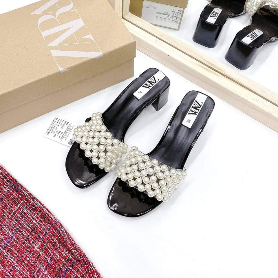 Guốc nữ quai ngọc gót thô 5p siêu mềm êm Full box Hãng cao cấp