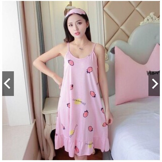 Váy Ngủ Cute Không Đệm Ngực Vải Cotton Siêu Xinh (Tặng Kèm Bịt Mắt )
