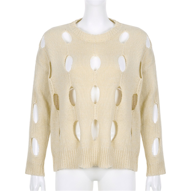 Áo Dệt Kim Tay Dài Y2K Khoét Lỗ Thời Trang Mùa Hè Cho Nữ