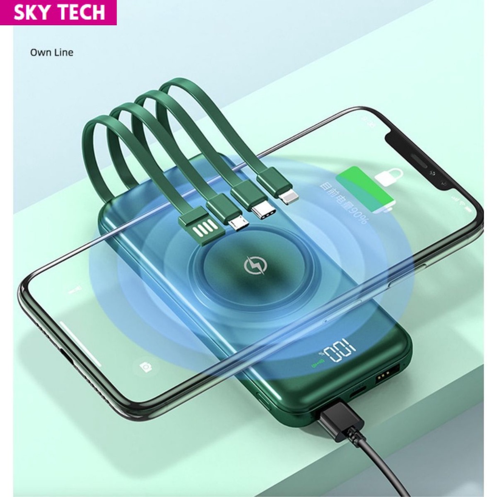 Sạc Pin Dự Phòng Không Dây Dung Lượng Lớn 20000mah Cho SAMSUNG Iphone 12 Mini Pro Max tích hợp sạc không giây và 4 cổng