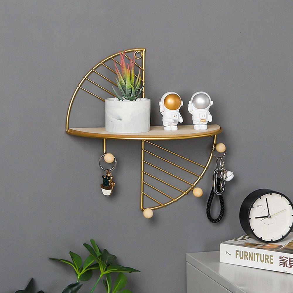 Giá Sắt Đựng Đồ Treo Tường Có Móc Bằng Gỗ Trang Trí Phòng Khách