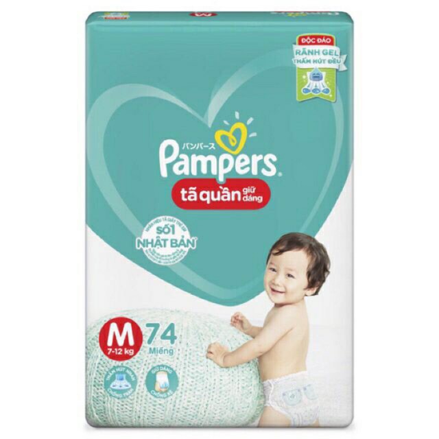 (Mẫu mới) Tã quần Pampers giữ dáng mới đủ size M74/L68/XL62/XXL56 miếng